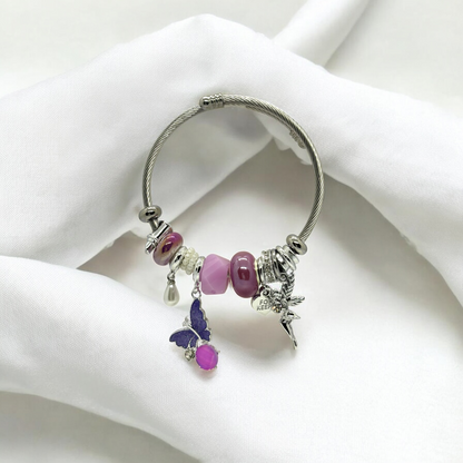 Anti Tarnished Silver Plated Princess and Butterfly Charm Bracelet