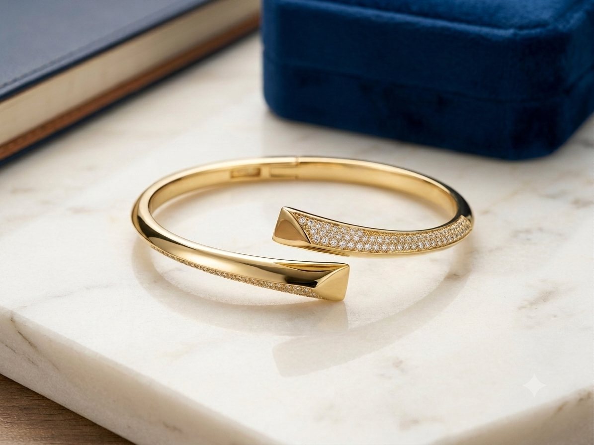 Duchessa Cuff Bracelet - American Diamond Studded Ultra High Quality 18K Gold Plated Anti Tarnish Kada