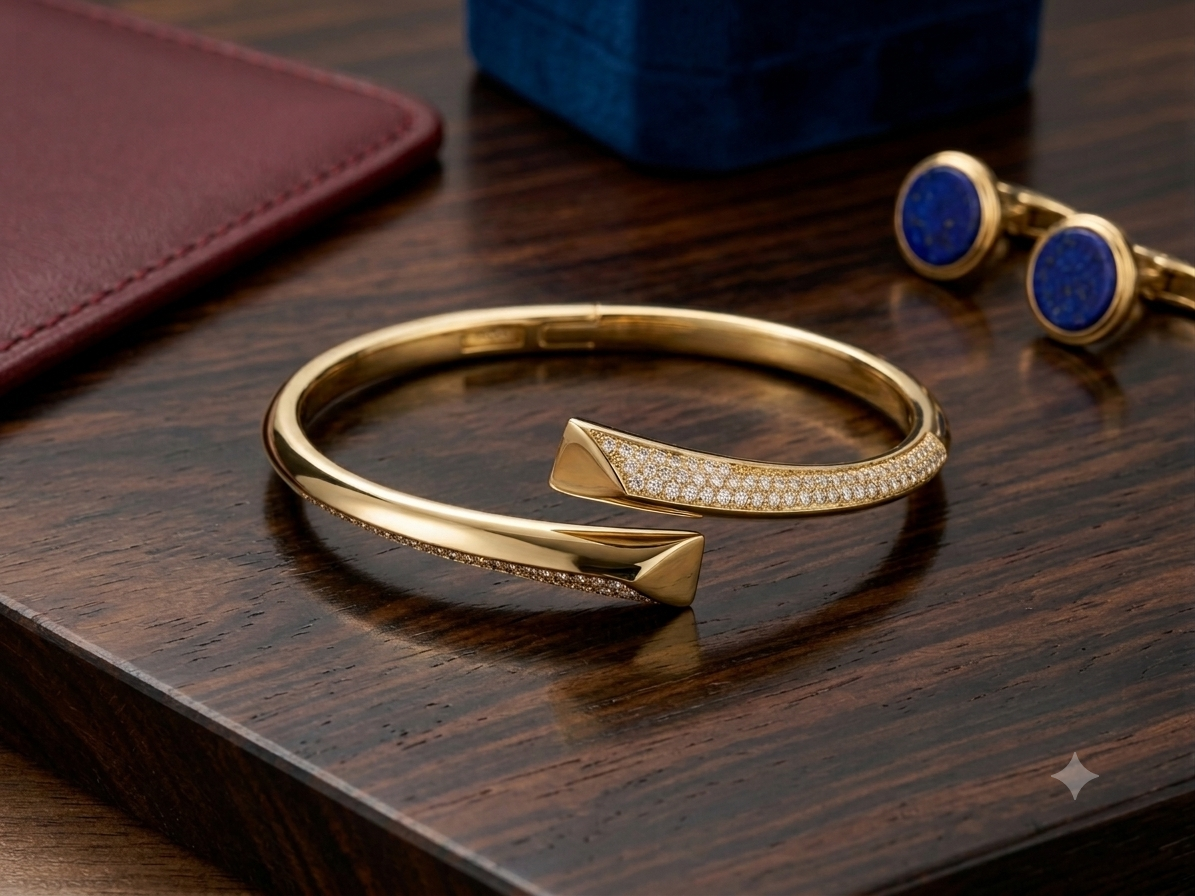 Duchessa Cuff Bracelet - American Diamond Studded Ultra High Quality 18K Gold Plated Anti Tarnish Kada
