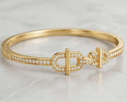 Luxe  Equestrian Link Crystal Cuff - 18K Gold Plated Anti tarnish Brass Bracelet