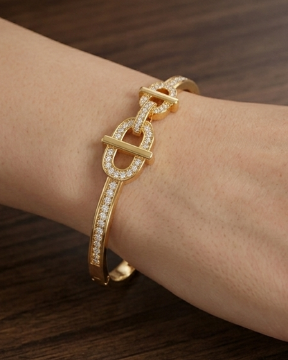 Luxe  Equestrian Link Crystal Cuff - 18K Gold Plated Anti tarnish Brass Bracelet