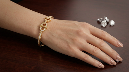 Luxe  Equestrian Link Crystal Cuff - 18K Gold Plated Anti tarnish Brass Bracelet