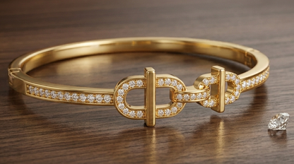 Luxe  Equestrian Link Crystal Cuff - 18K Gold Plated Anti tarnish Brass Bracelet