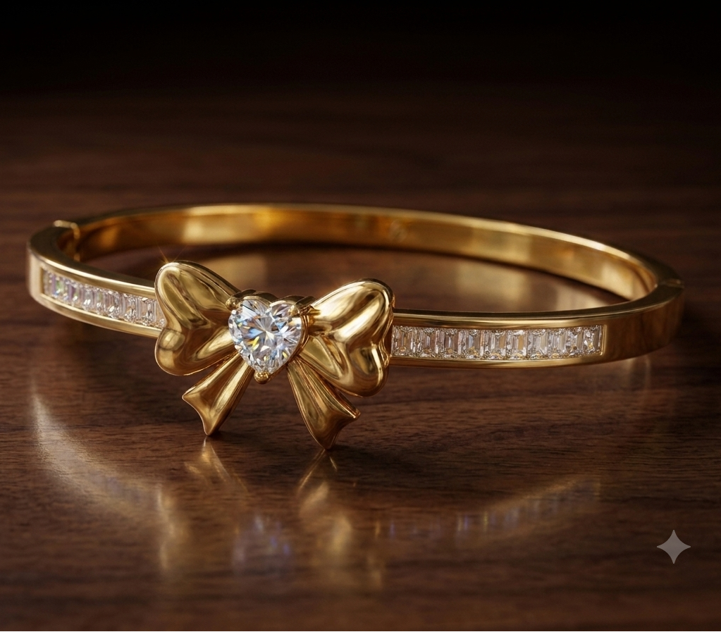 Amélie Princess Cut Bow Cuff - 18K Gold Plated Anti tarnish Stainless Steel Kada Bracelet