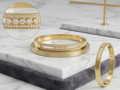 The Cipher Five Crystal Cuff Bangle - 18K Gold Plated Anti tarnish Stainless Steel Kada Bracelet