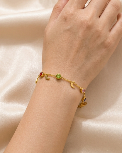 Crescent Moon Drop & Crystal - Anti tarnish Stainless Steel Chain Bracelet