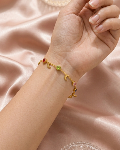 Crescent Moon Drop & Crystal - Anti tarnish Stainless Steel Chain Bracelet