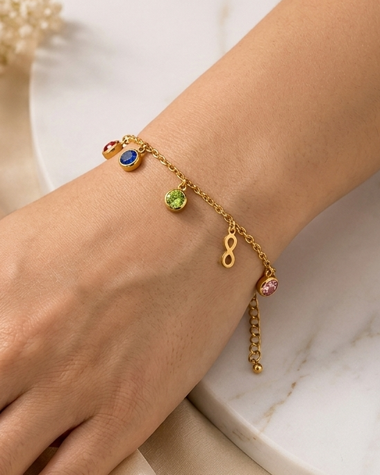 The Eternal Touch Infinity Charm & Crystal - Anti tarnish Stainless Steel Chain Bracelet
