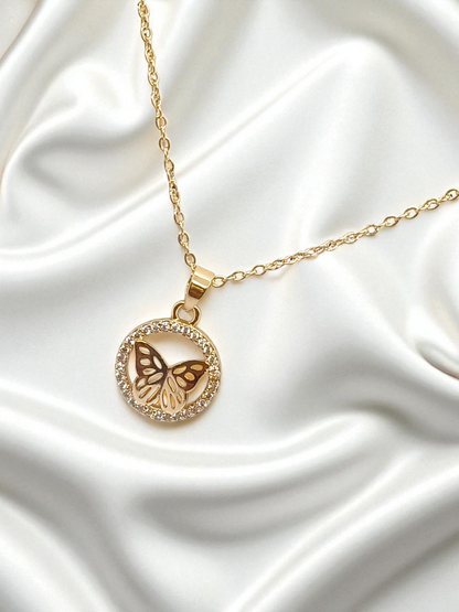 Circled Butterfly Gold Plated Anti Tarnished Cute Necklace