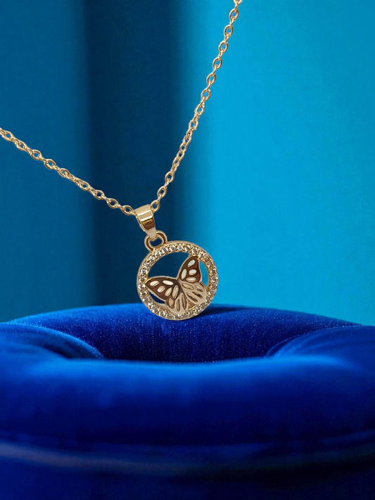 Circled Butterfly Gold Plated Anti Tarnished Cute Necklace