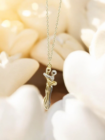 Hugging Couple Romantic Dual Tone Anti Tarnished Gold Plated Necklace