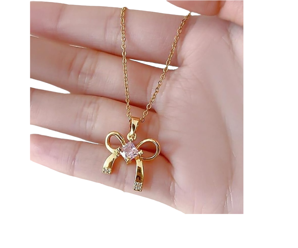 Anti Tarnish Gold Plated Minimal Bow Trendy Necklace