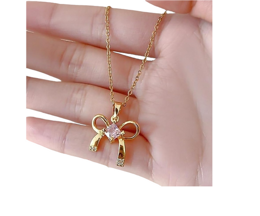 Anti Tarnish Gold Plated Minimal Bow Trendy Necklace