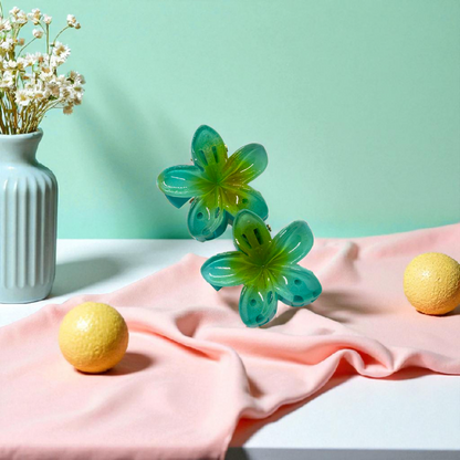 Green Glossy Medium Non-Slip Flower Claw Clip - Pack of 2