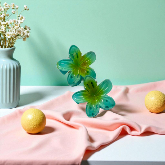 Green Glossy Medium Non-Slip Flower Claw Clip - Pack of 2
