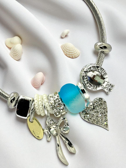 Anti Tarnished Silver Plated StonedHeart Charm Bracelet