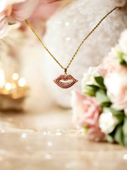 Sydney Evan Pink Lips Anti Tarnished Necklace