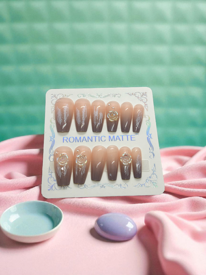 Brown Artificial Handmade Reusable Press on Nails Kit