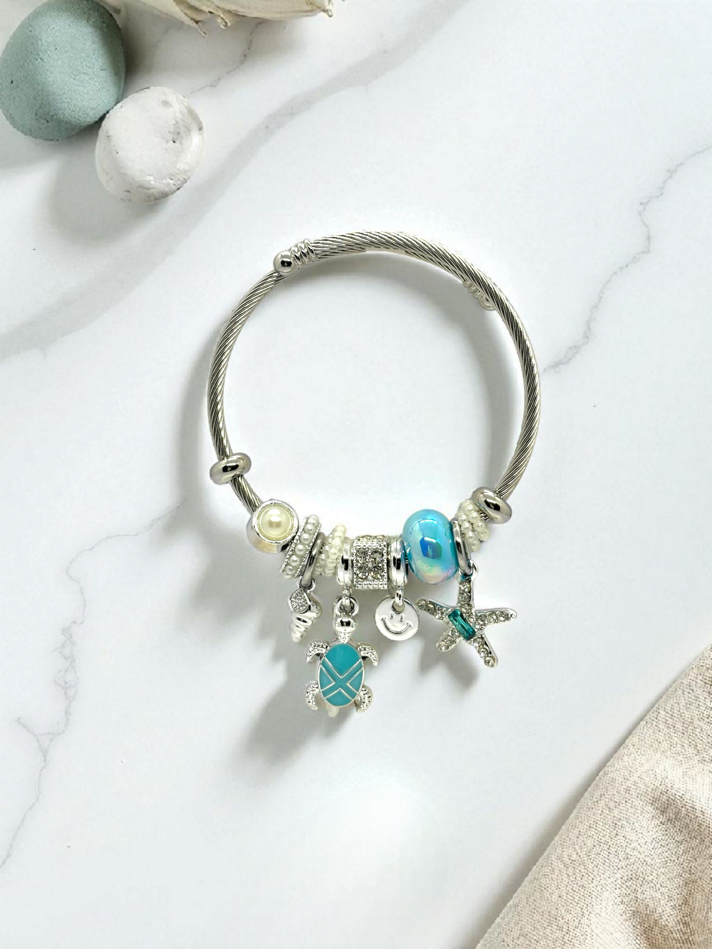 Anti Tarnished Silver Plated Star and Tortoise Charm Bracelet