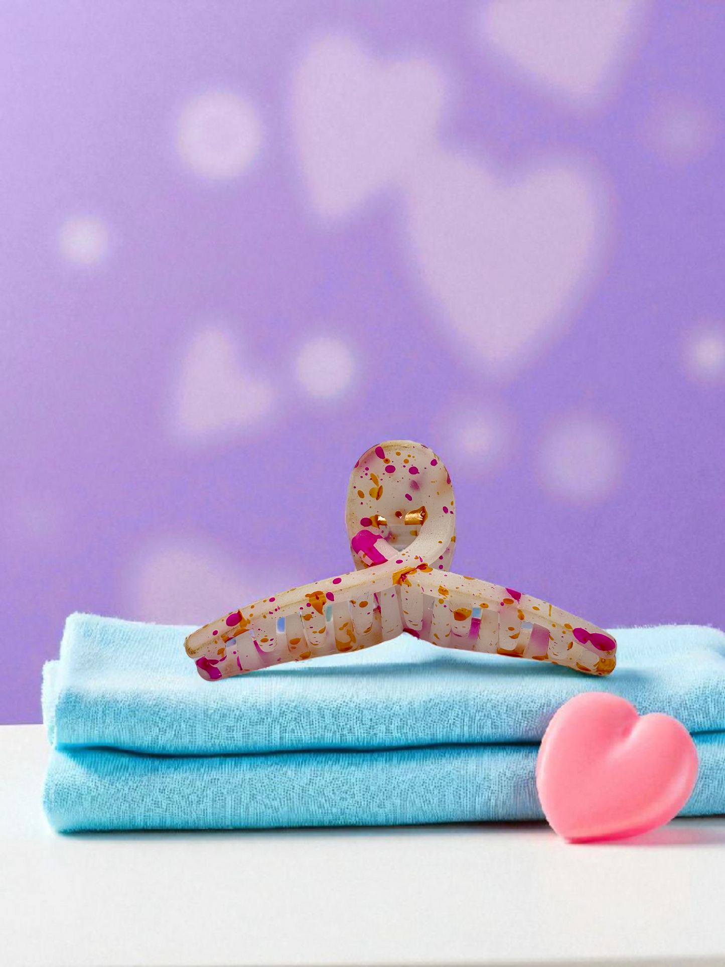 Pink Paint Splatter Non-Slip Bended Korean Claw Clip