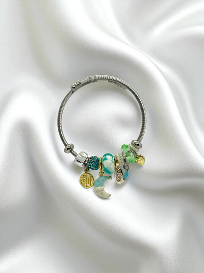Anti Tarnished Silver Plated White Moon Charm Bracelet