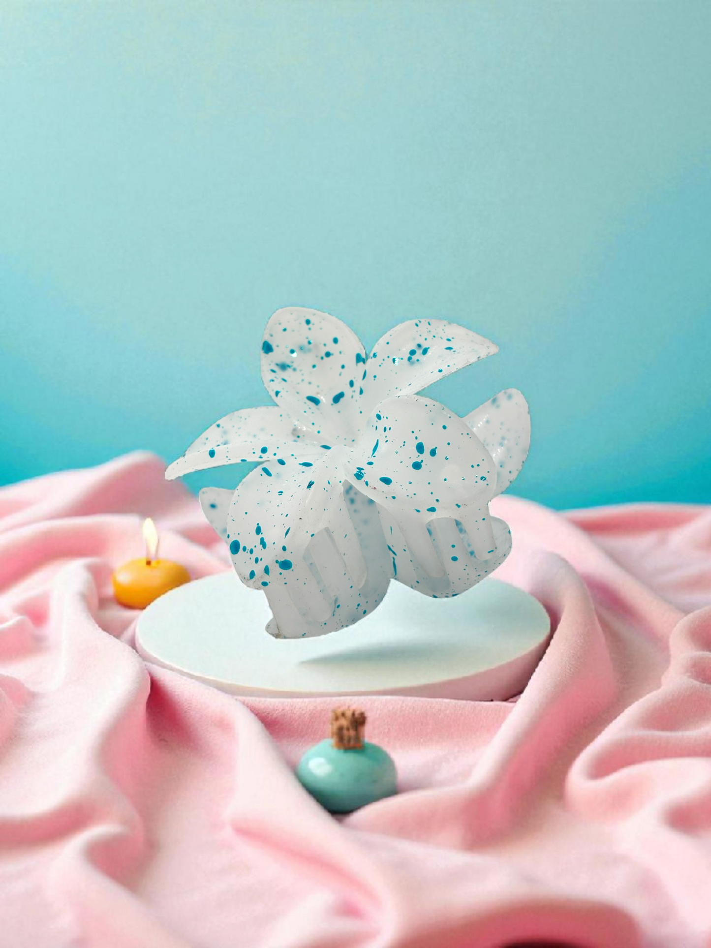 White SkyBlue Dotted Non-Slip Flower Claw Clip
