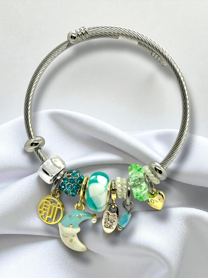 Anti Tarnished Silver Plated White Moon Charm Bracelet