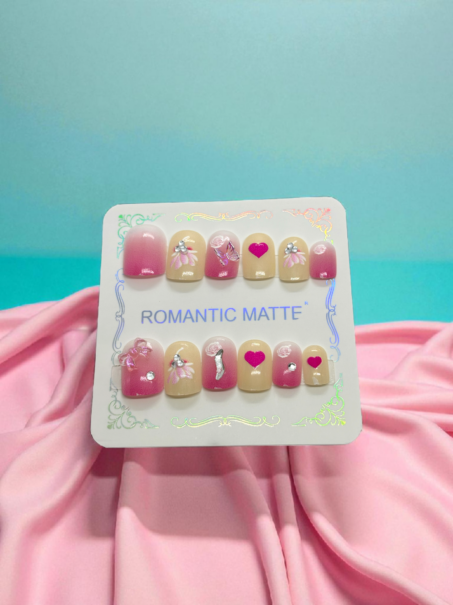 White and Pink small Artificial Handmade Reusable Press on Nails Kit