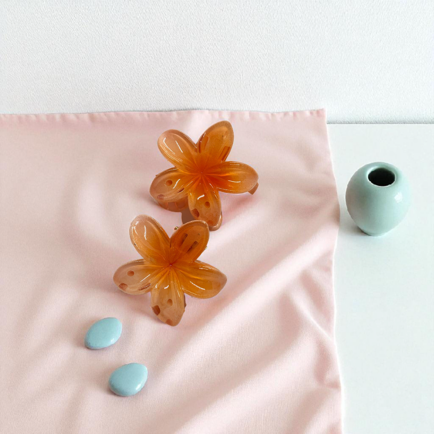 Orange Glossy Medium Size Non-Slip Flower Claw Clip - Pack of 2