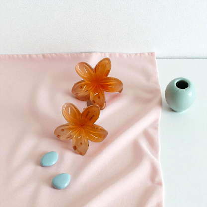 Orange Glossy Medium Size Non-Slip Flower Claw Clip - Pack of 2