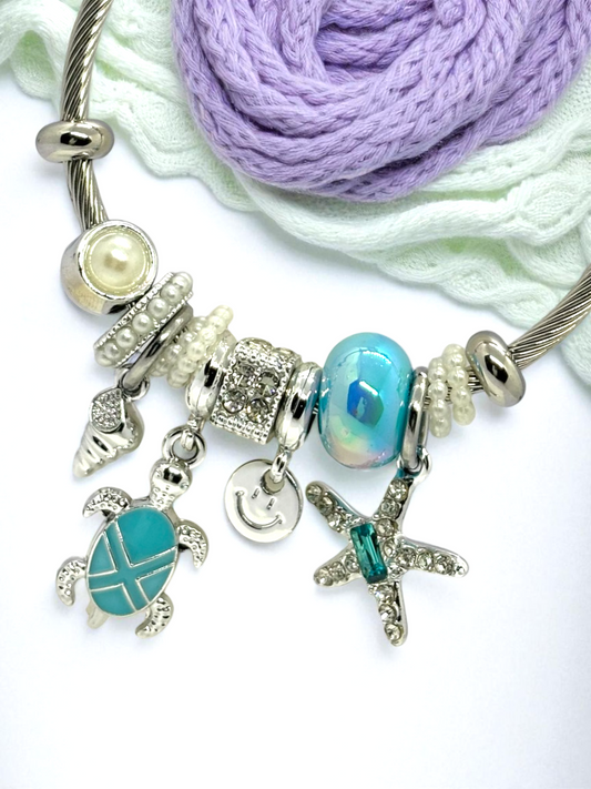 Anti Tarnished Silver Plated Star and Tortoise Charm Bracelet