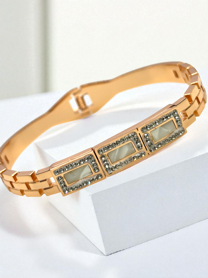 Rose Gold American Diamond Anti Tarnished Elegant Geometric Bricks Bracelet