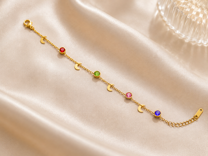 Crescent Moon Drop & Crystal - Anti tarnish Stainless Steel Chain Bracelet