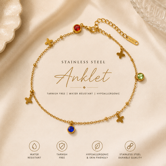 Lucky Bloom & Crystal Gold Plated Anti Tarnish Stainless Steel Anklet