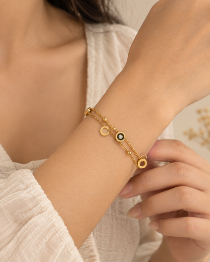 The Noir - Halo Medallion Dual-Chain Anti Tarnish Stainless Steel Chain Bracelet