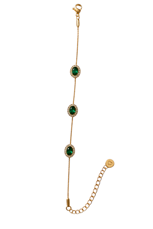 Tiara Triple Green Emerald 18K Gold Plated Anti Tarnish Bracelet