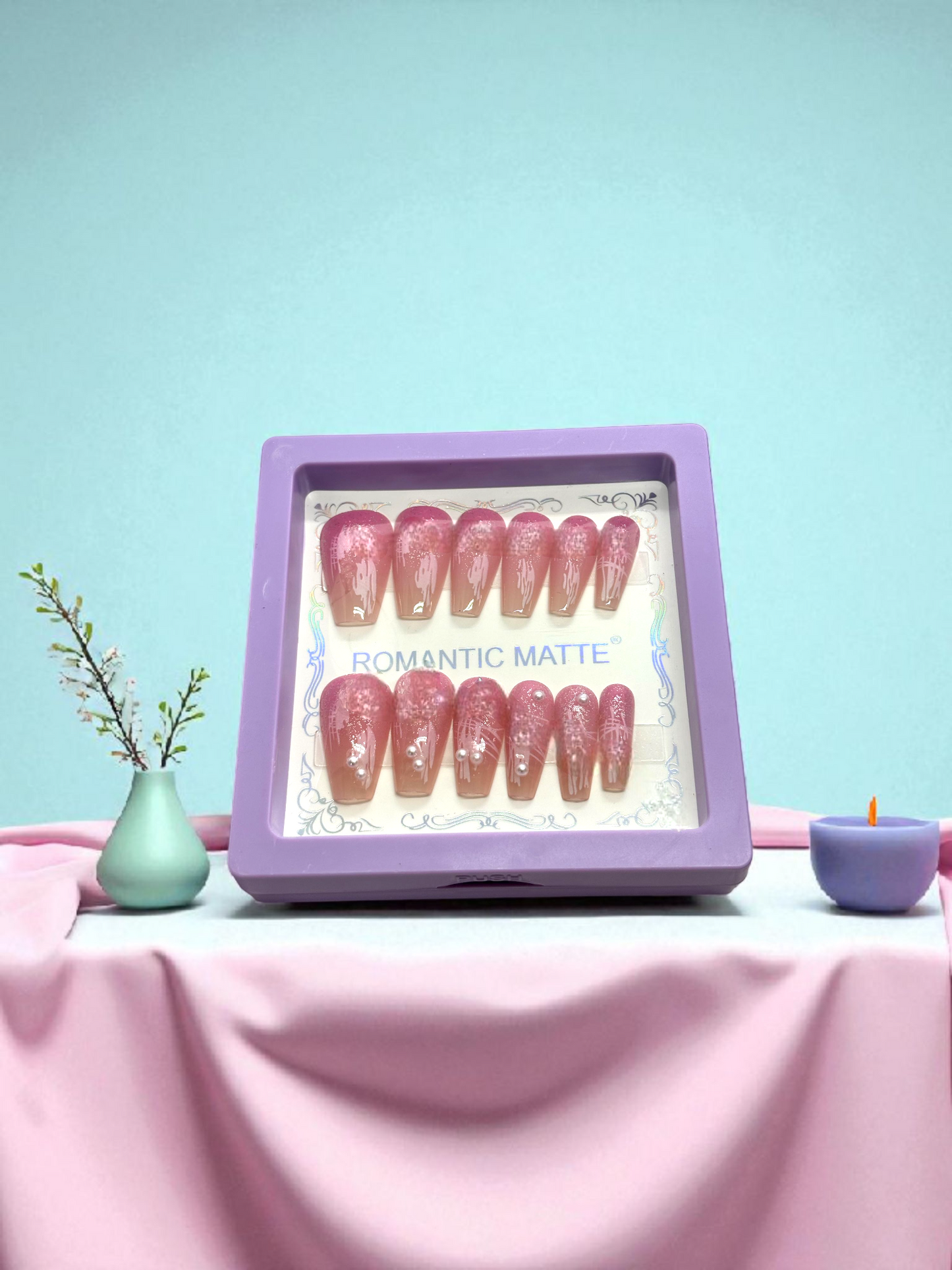 Pink Artificial Handmade Reusable Press on Nails Kit
