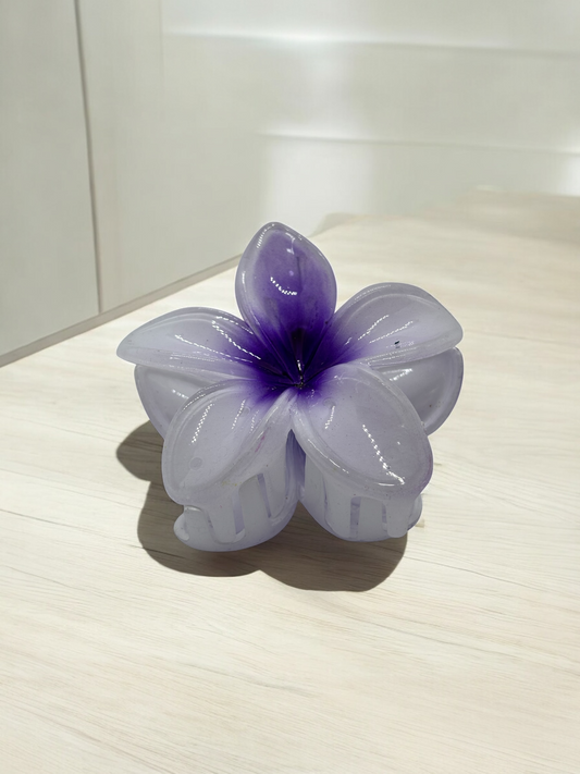 Purple White Glossy Non-Slip Flower Claw Clip Big