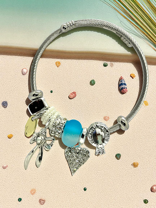 Anti Tarnished Silver Plated StonedHeart Charm Bracelet