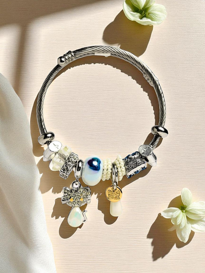 Anti Tarnished Silver Plated White Cat Charm Bracelet