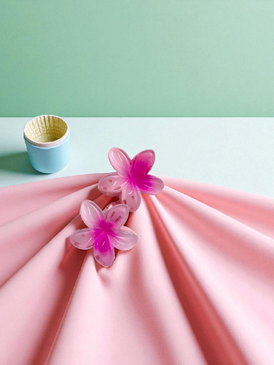 Pink Glossy Medium Non-Slip Flower Claw Clip - Pack of 2