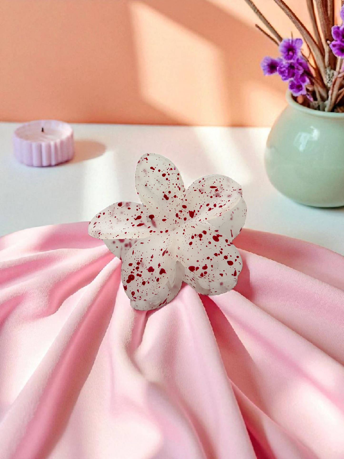 White & Red Paint Splatter Non-Slip Flower Claw Clip