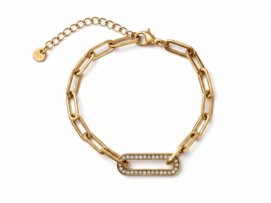 Gold-Tone Crystal Paperclip Bracelet with Pavé Link Accent