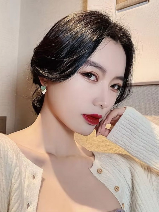 Triple Hearts Green Tone Enamel Korean Earrings