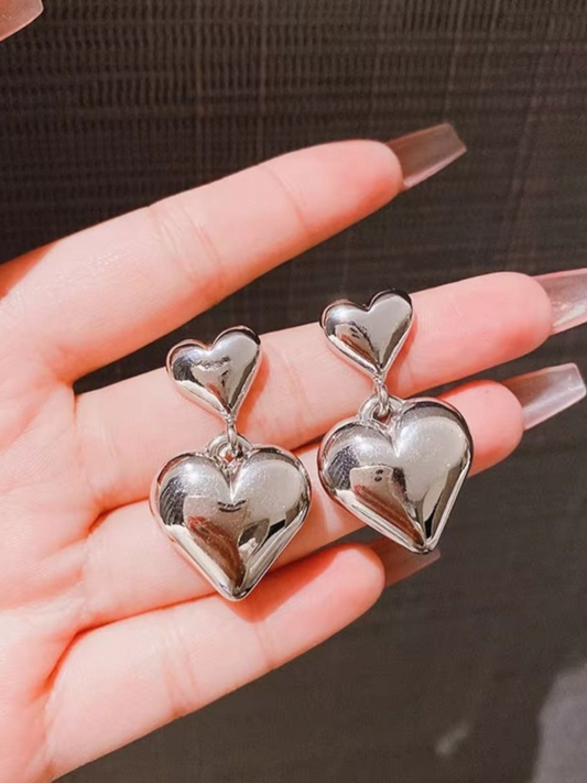 Lovey Dovey Silver Stainless Steel Korean Earrings