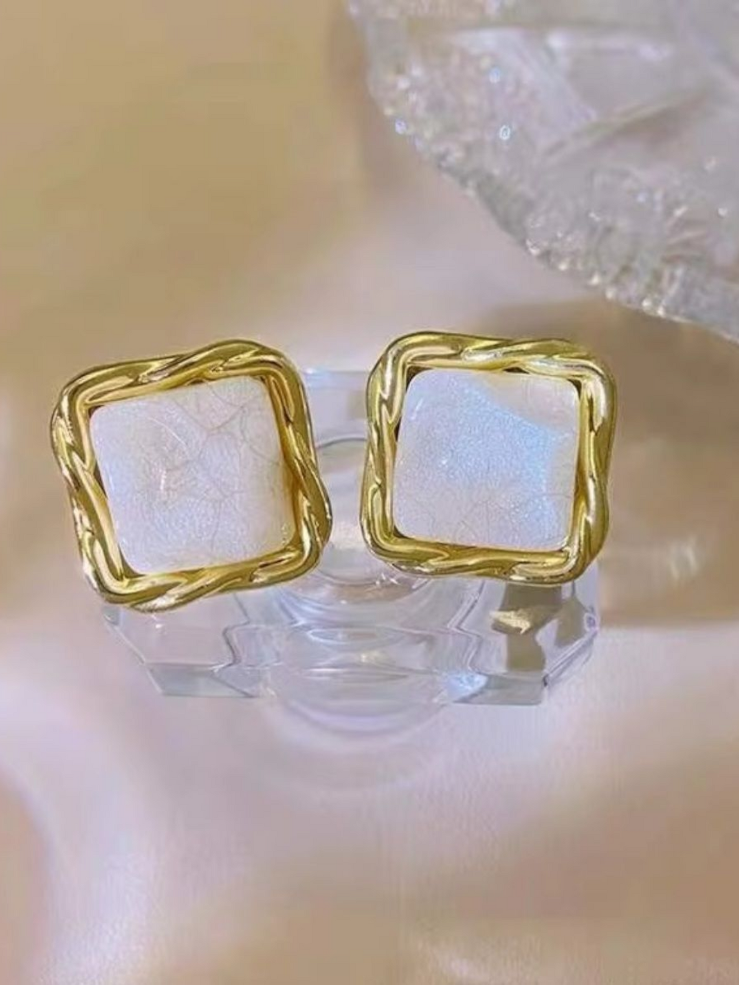Golden Frames Statement Korean Stud Earrings