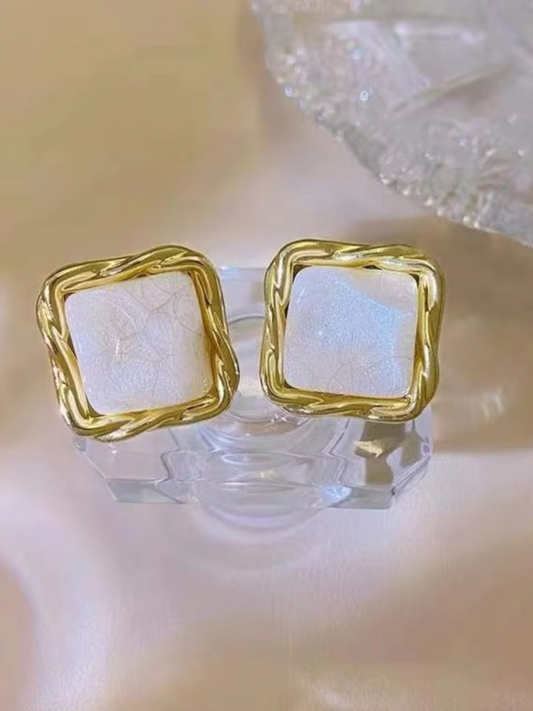 Golden Frames Statement Korean Stud Earrings