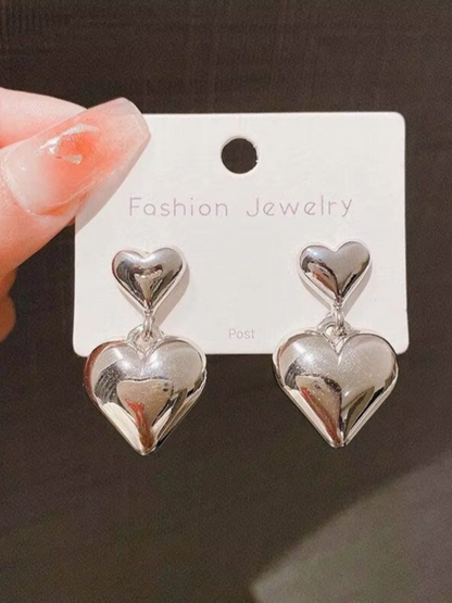 Lovey Dovey Silver Stainless Steel Korean Earrings