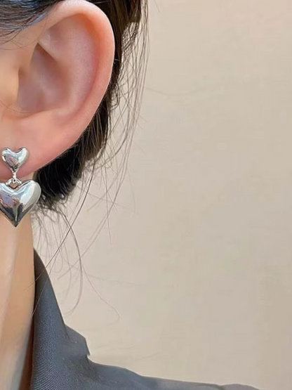 Lovey Dovey Silver Stainless Steel Korean Earrings