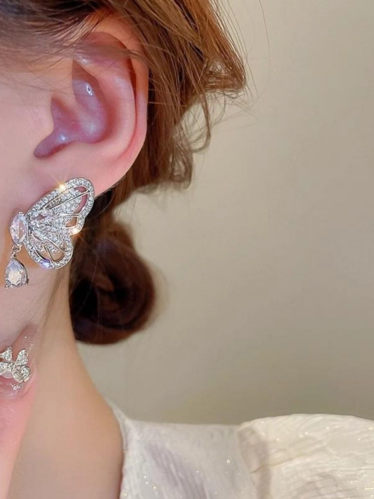 Butterfly Wings Zerconia Studded Silver Color Earrings